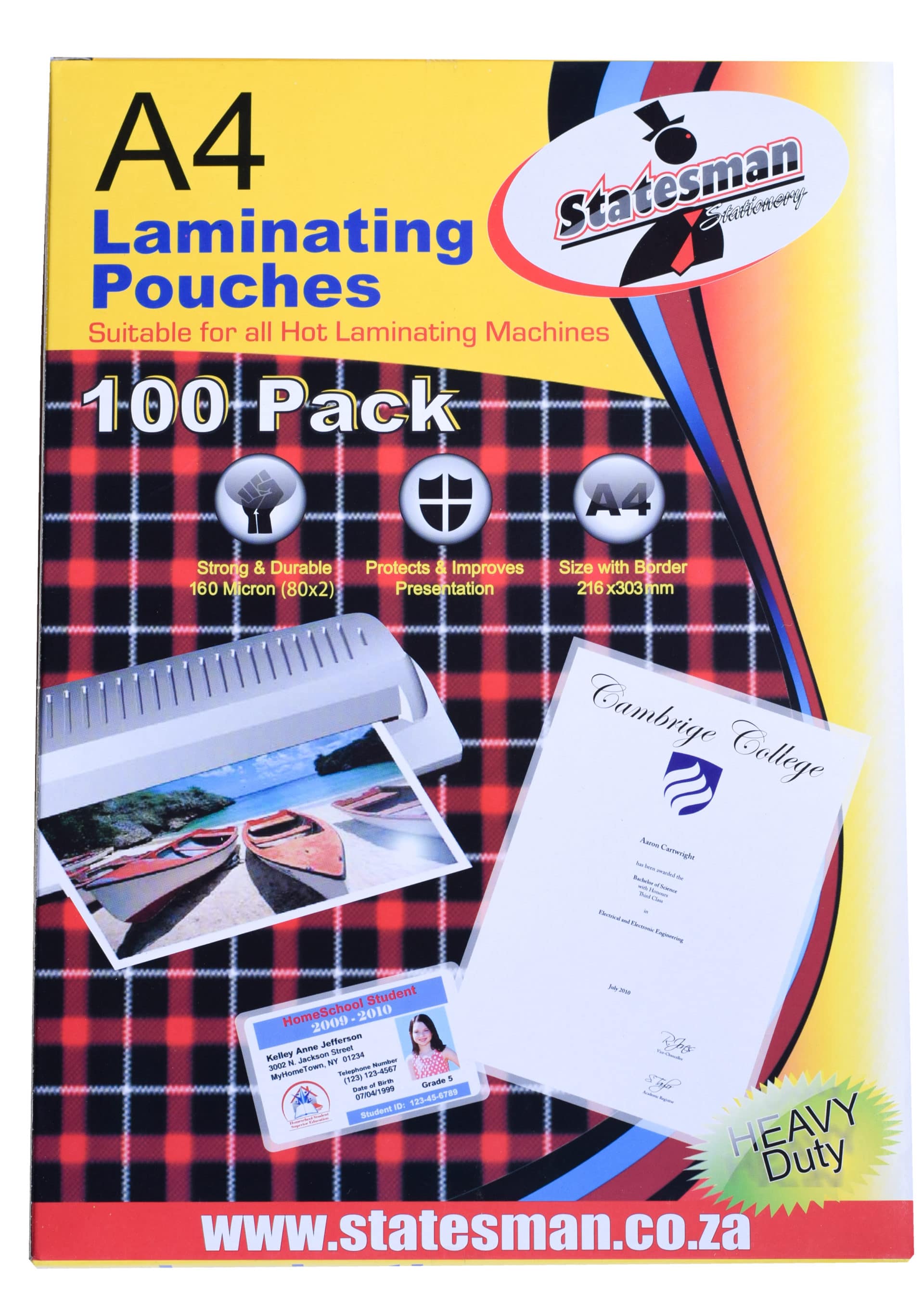 Laminating Pouches 160mic A4 100pk — Statesman Stationery